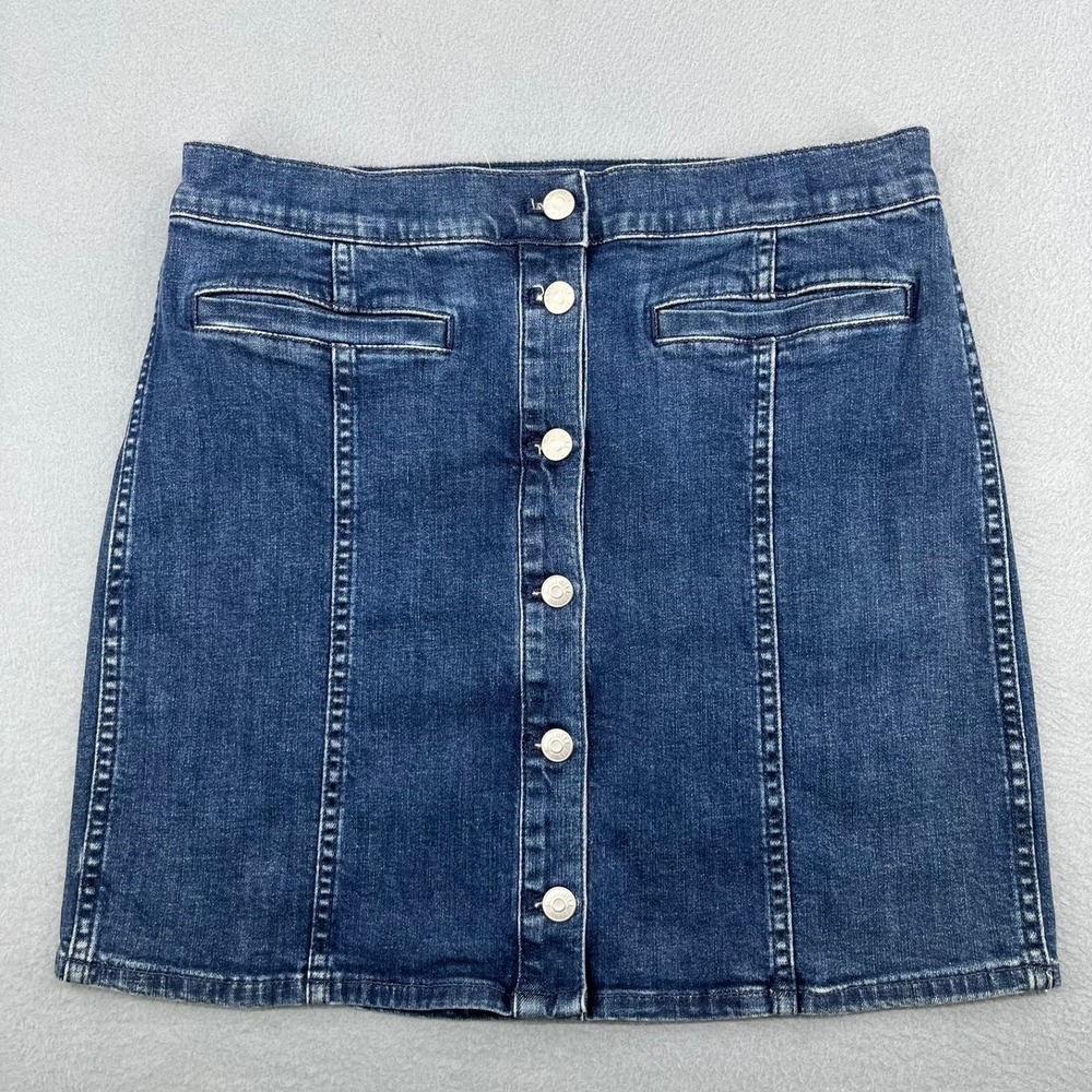 Madewell Womens Button Front Denim Mini Skirt Dark Indigo Stretch Size 29